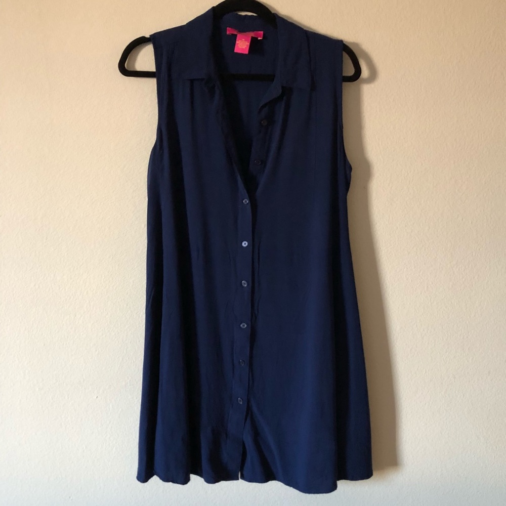 Navy blue sleeveless shirt dress